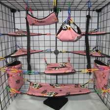 17 pc Sugar Glider Cage Set - Pink Skulls - Rat Cage Set, bedding