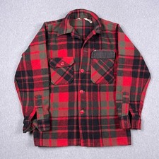 VTG Woolrich Shirt Jacket Mens 40 Large Red Plaid Hunting Made in USA 70s 80s