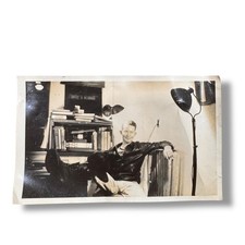 WWII Pilot Photo 1940s Leather Jacket Boots Aviation Decor Vintage Snapshot