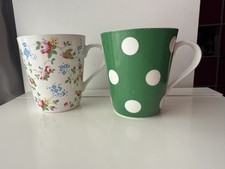 2 x Cath Kidston Stanley Mug. Pretty flowers birds. Green spots. 