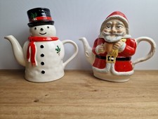 2 X Price Kensington Rare Christmas Santa & Snowman Crackle Glaze Teapots