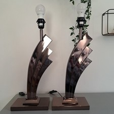 Rare Pair Of Large Art Deco Copper Metal Lamp Bases Great Gatsby 54cm Tall