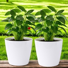 White Plastic Plant Pots Pack of 2, 15cm Indoor Outdoor Garden Planters