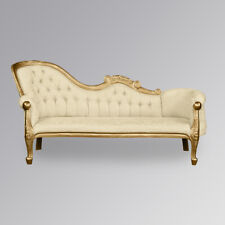 Chaise Longue  - Gold Frame with Ivory Damask Upholstery