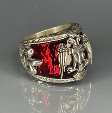 Sterling Silver Ruby Ring: Double Headed Eagle Heraldic Design