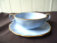 vintage grindley lupin petal soup coupe bowl and under plate blue gold trim