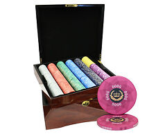 MRC POKER 750pcs LAUREL CROWN CERAMIC POKER CHIPS SET HIGH GLOSS WOOD CASE