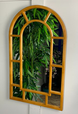 VINTAGE PINE EFFECT ARCHED WINDOW SECRET GARDEN ACCENT WALL MIRROR 30" x 18"