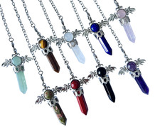 Natural Gemstone Quartz Point Dowsing Angel Wing Pendulum Scrying Radiesthesia
