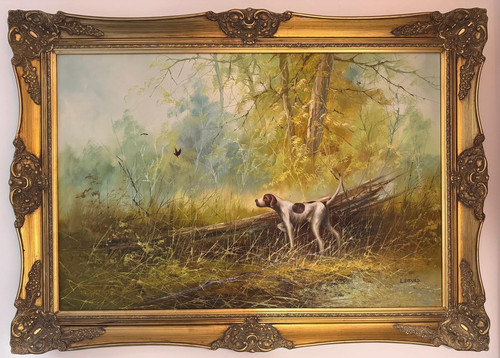 Large vintage oil painting dog - vintage,
