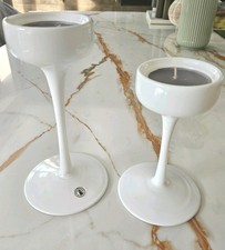 IKEA Candle Holder Set of 2 Blomster White 1999 Vintage Glass Tall Stem 2 Candle