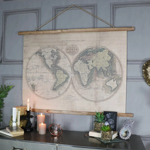 Large rustic world map hanging - world,