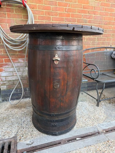 Round rustic barrel table with - rustic,