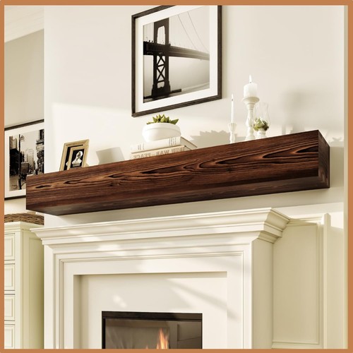 Rustic wooden fireplace mantle - rustic,
