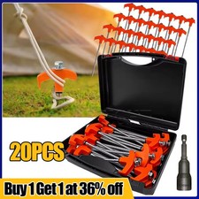 20PCS Screw In Heavy Duty Drill Top Ground Pegs Hard Ground Rock Peg Awning Pegs