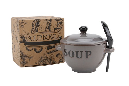 Grey ceramic soup bowl lid - bowl, &