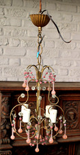 French vintage pink murano glass drop chandelier rare 1960