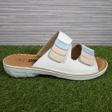 Loretta Womens White Leather Sandals Slip-on Open Toe Strappy Size UK 7 - EU 40