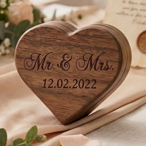 Personalised wooden heart ring - personalised,