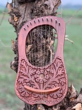 Handmade Rosewood 10-String Lyre Harp | Metal Strings | Decorative Flower Design