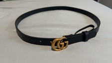Gucci Black Leather women’s Belt 90cm Length 2cm width ultra thin gold buckle GG