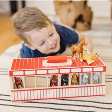 Melissa & Doug Wooden Take-Along Show-Horse Stable Play Set  8 Horses, Complete 