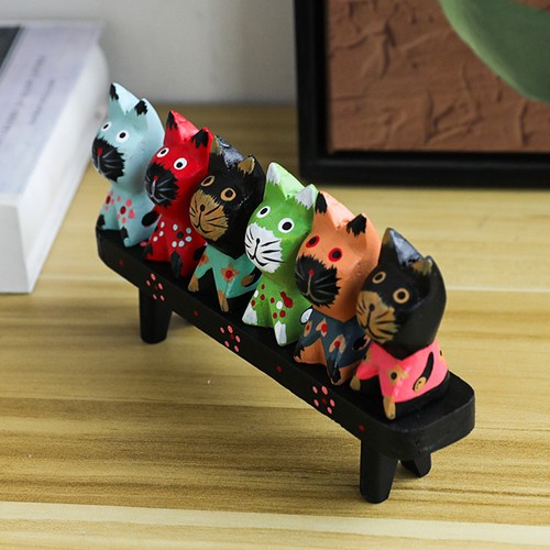 Set wooden cat statues - wooden,