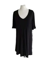 MYRINE  Essentials Womens Black Pleated Short Sleeve Jersey Tunic Top. XL~UK 16.