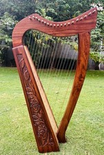 19 String Harp Celtic Irish Solid Wood Traditional With Tuning Key Wrench & Bag