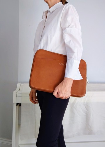 Smythson tan leather laptop