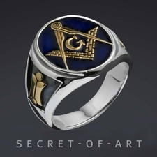 Masonic Ring Silver 925 Freemason Blue Lodge jewelry 18K-Gold-Plated Size 8-13