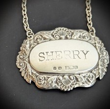 Vintage Sterling Silver Sherry  Decanter Label  Birmingham  1977