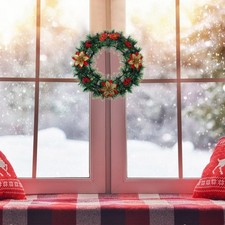  Christmas Poinsettia Flowers Wreath - Christmas Door Wreath with Bowknot Red