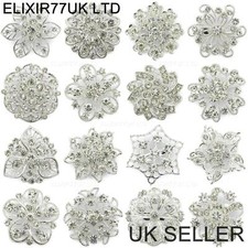 JOB LOT SILVER DIAMANTE FLOWER PIN BROOCH WEDDING BOUQUET BRIDAL LADIES BROACHES