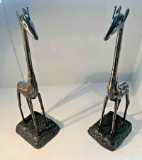 Metal Giraffe Pair on Base - Black & Silver Colour - 13” tall