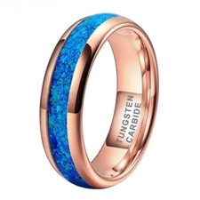 6MM Blue Opal Inlay Tungsten Carbide Ring Band Polished Confort fit for Couple