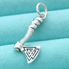925 Sterling Silver 3D Viking Warriors Axe Charm Pendant Rune Fit Necklace