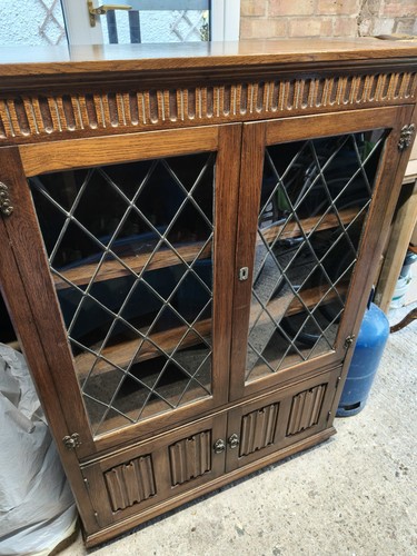 Oak glazed bookcase - oak,