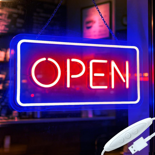 Open neon sign - open, 16.5"x7.8"