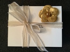 Chanel Black & White Gift Box 21x17x6cm Gold Ribbon & Large Sequin Camellia 🛍️