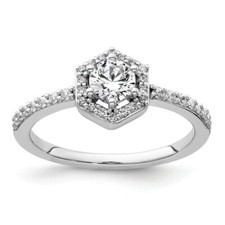 Solid 950 Platinum With Round Cut Lab-Grown Diamond Women's Octagon Halo Ring