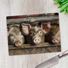 3 Cheeky Pigs in Mud Glass Chopping Board Large Kitchen Worktop Saver