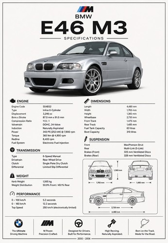 Bmw e46 blueprint poster - bmw,