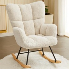 Nursing Rocking Chair, Rocking Chair For Nursery Comfy Teddy Fabric Armchair Wit