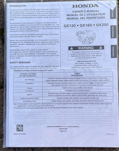 Honda owners manual gx120 - honda,