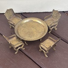 VTG Brass Dollhouse Miniature Furniture Set Ornate Floral Design 1970s India
