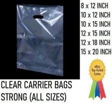 Clear Carrier Bags Plastic Polythene Shopping Gift Handle Small Medium Large 