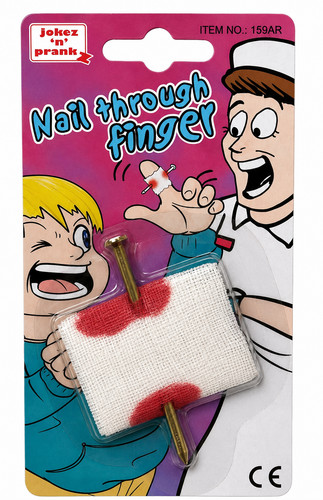 Nail through finger - through,