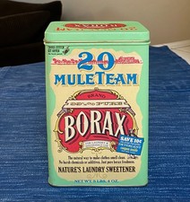 Vtg Retro 20 Mule Team BORAX Cleaner Collector Tin Laundry Room Decor Empty 37B