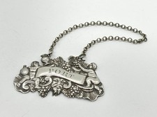Antique Georgian Solid Sterling Silver Port Decanter Label grape & cherub style